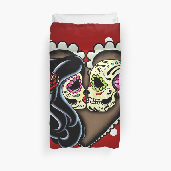 Ashes - Day of the Dead Couple - Sugar Skull Lovers Duvet Cover