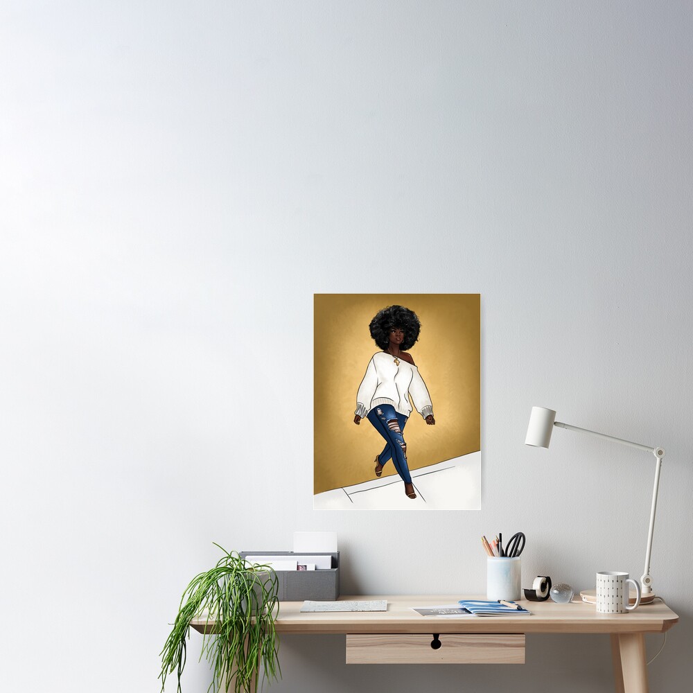 Curvy Dark Skin Black woman with big afro - African American Art Canvas  Print for Sale by sociallynina