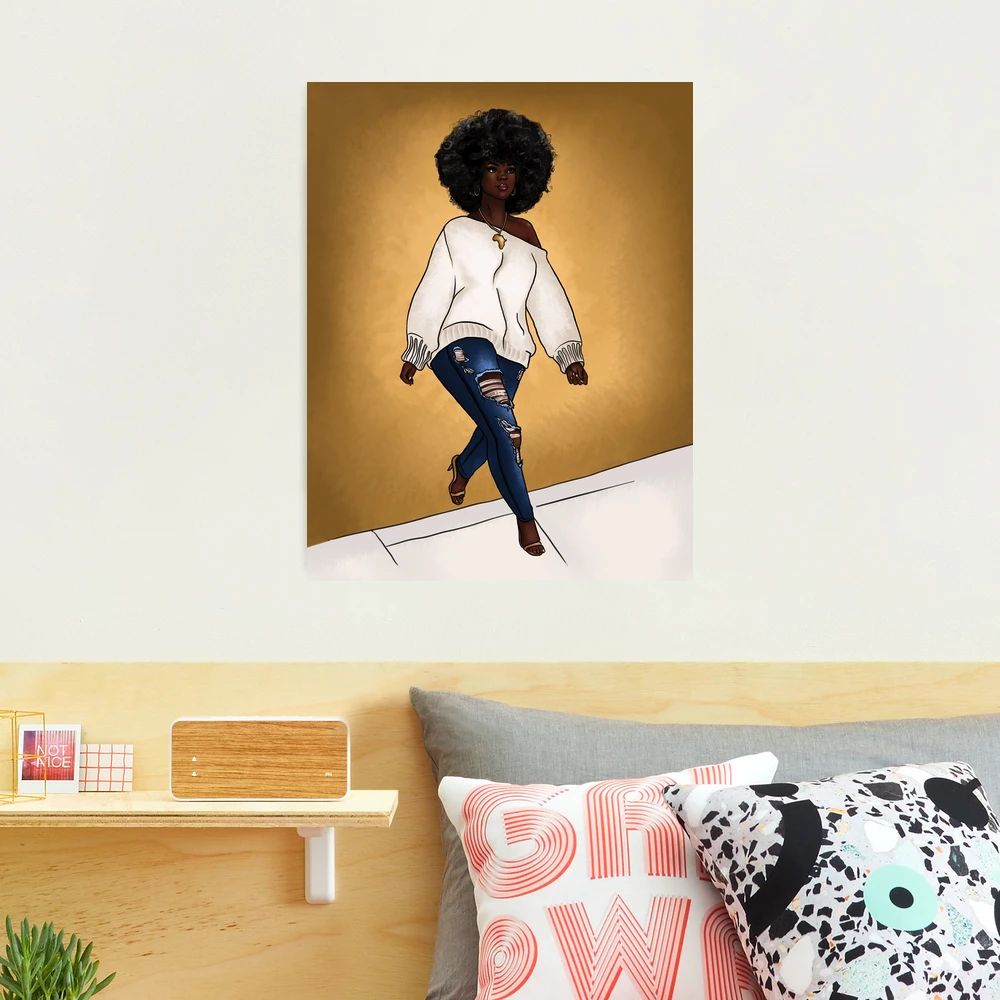 Black Woman Curvy Print, Plus Size Dark Skin Brown Woman Wall Art
