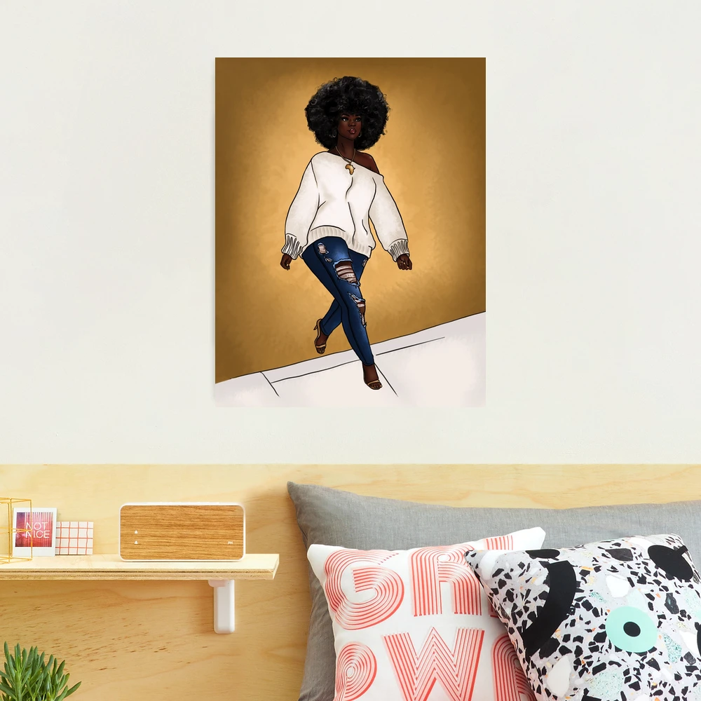 Curvy Dark Skin Black woman with big afro - African American Art |  Photographic Print