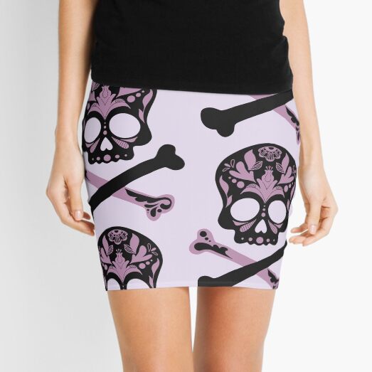 Floral Skull - Lavender Mini Skirt