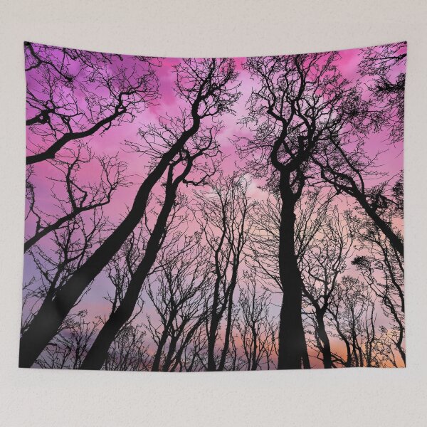 Item preview, Dreamy Forest Silhouette, pink orange after midnight sky designed and sold by August-E.