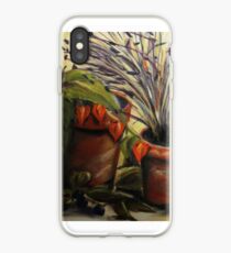 Still-life terracotta pots, lavender and chinese lanterns iPhone Case