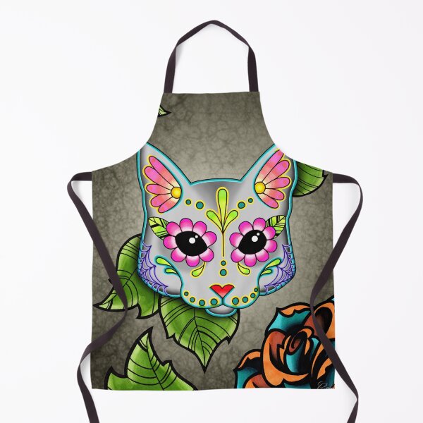 Item preview, Day of the Dead Cat in Grey Sugar Skull Kitty designed and sold by Pretty In Ink.