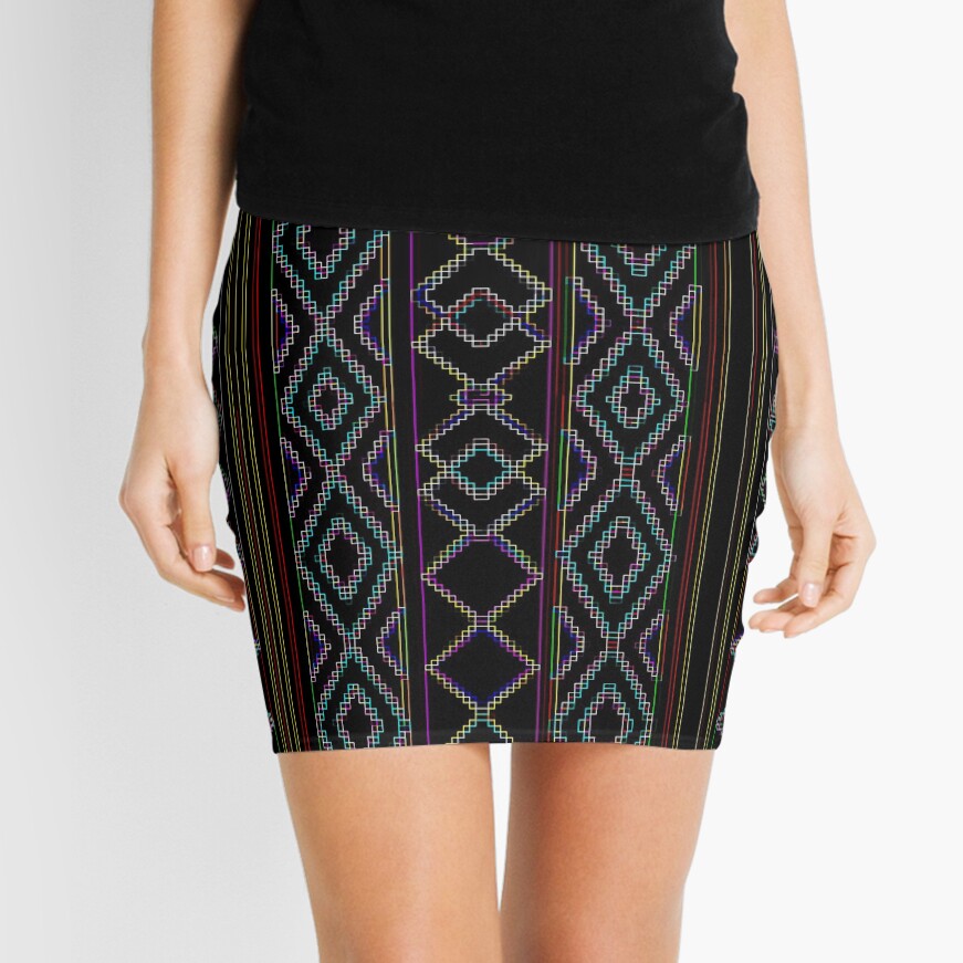 Arabesque Neon Lines Art Mini Skirt