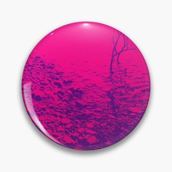 Item preview,  stony lake edge with pine cone and stick in water pink gradient water designed and sold by Brian Scantlebury.