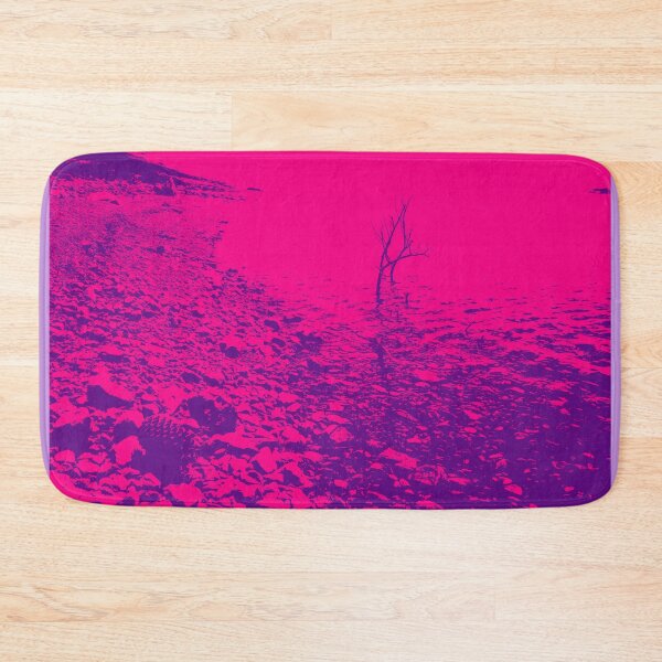 Item preview,  stony lake edge with pine cone and stick in water pink gradient water designed and sold by Brian Scantlebury.