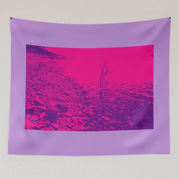 Item preview,  stony lake edge with pine cone and stick in water pink gradient water designed and sold by Brian Scantlebury.
