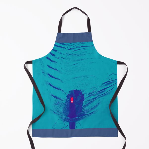 Item preview, Stylized black swan with characteristic red and white beak makes blue fan shaped ripples swimming towards lake edge . designed and sold by Brian Scantlebury.