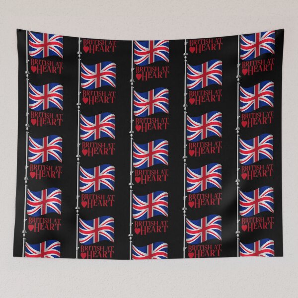 Item preview, “British at Heart” Flag on Black designed and sold by PawsitiveMum.