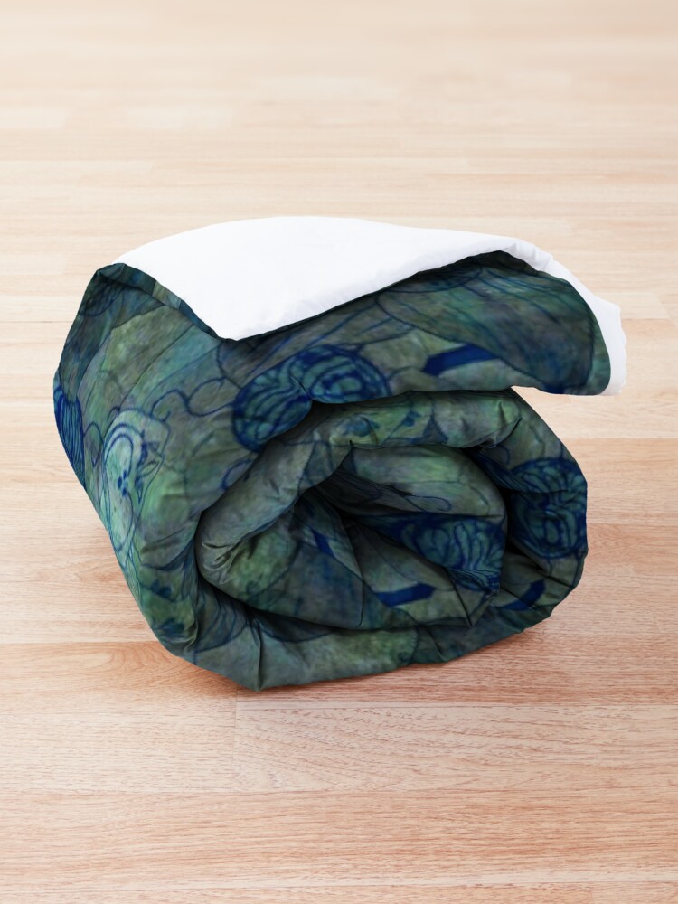 Alternate view of mottled green and blue floral with butterflies pattern Comforter