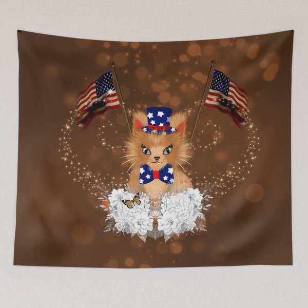 Item preview, Cute kitten with flag and american flag designed and sold by nicky2342.