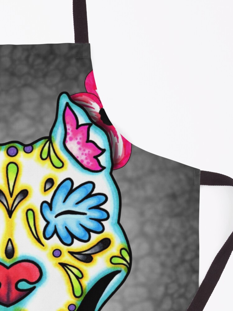 Alternate view of Slobbering Pit Bull - Day of the Dead Sugar Skull Pitbull Dog Apron