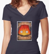 Howl's Moving Castle Illustration - CALCIFER (original) Women's Fitted V-Neck T-Shirt