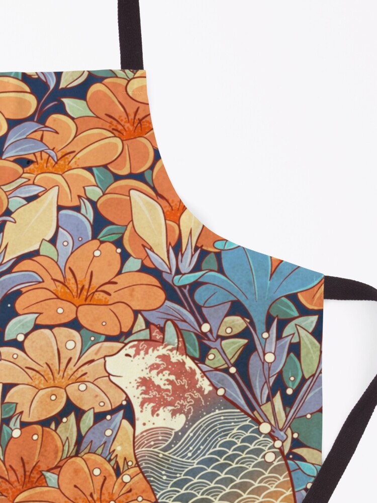 Alternate view of Neko and flowers Apron
