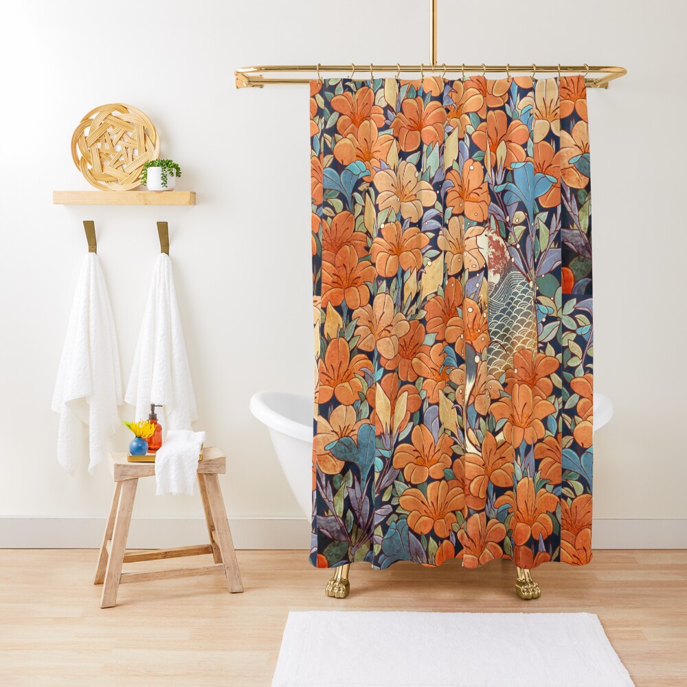 Neko and flowers Shower Curtain