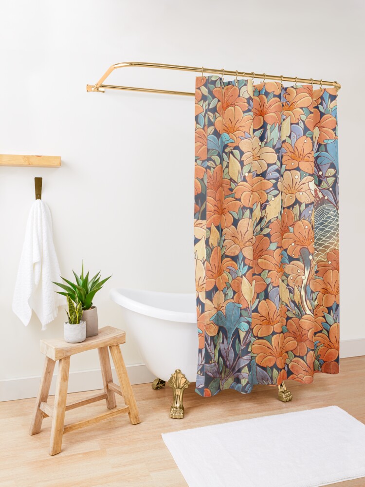 Alternate view of Neko and flowers Shower Curtain