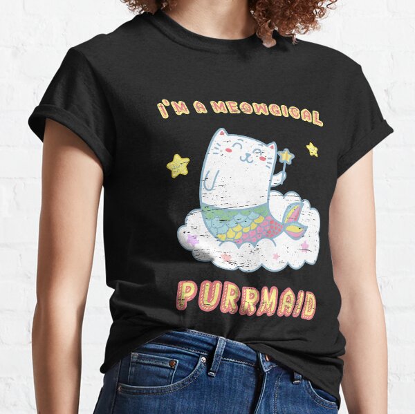 Vista previa del artículo con la obra «Soy un Meowgical Purrmaid la sirena del mar del océano Deepsea Fairytale felina del maullido del gato garra mágico mito de la criatura de la fantasía de pescado», diseñado y vendido por shirti.