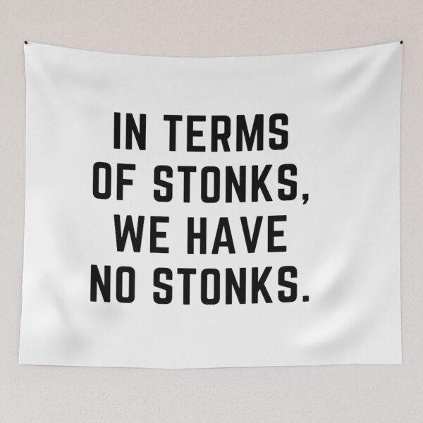 Item preview, Stonks only go up " IN TERMS OF STONKS WE HAVE NO STONKS" sarcastic quote STICKER [P-Q 79][677] designed and sold by HIPNOTIZAR  CRAFTS.