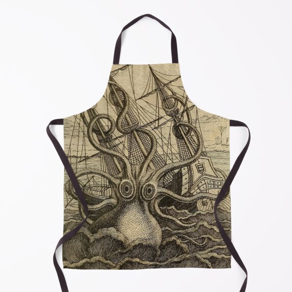 Item preview, Vintage Kraken attacking ship illustration on parchment designed and sold by monsterplanet.
