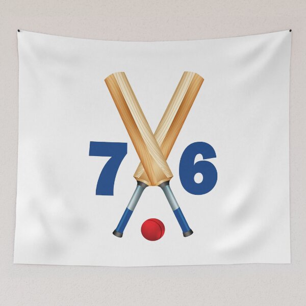 Artikelvorschau, Cricket Nummer 76 - sechsundsiebzig mit Fledermäusen und Ball entworfen und verkauft von AllShirts21.