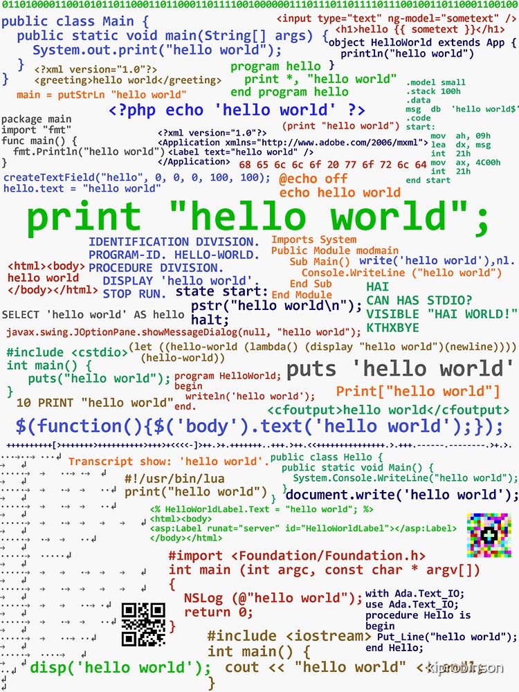 "Hello World - Many Programming Languages (light)" Sticker For Sale By ...