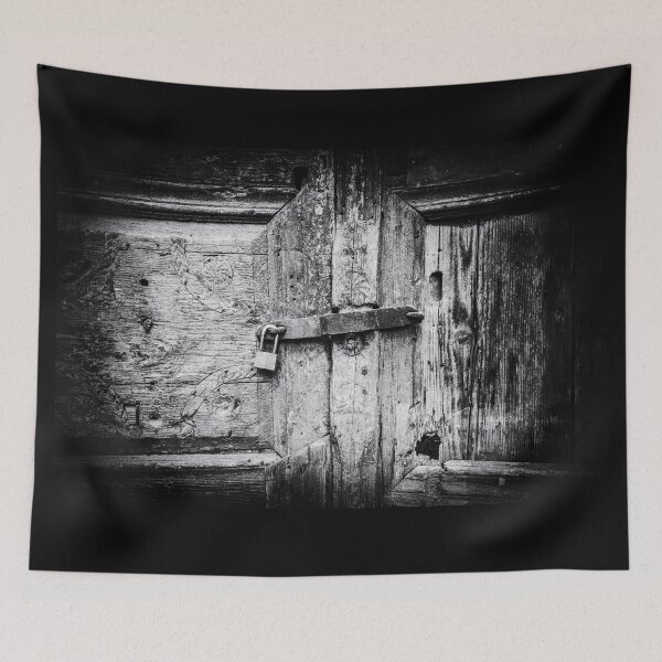 Item preview, Close-up of a locked wooden door in Crete, Greece | Black and White Photography designed and sold by Diana van Neck.