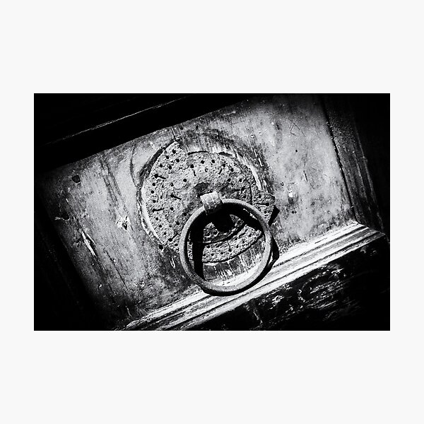 Greek wooden door with doorknob in Crete | Black and White Fine Art Photo Photographic Print