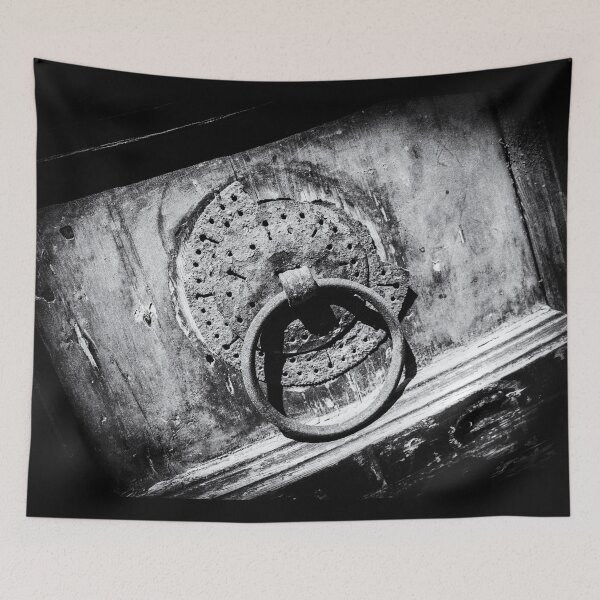 Item preview, Greek wooden door with doorknob in Crete | Black and White Photography designed and sold by Diana van Neck.