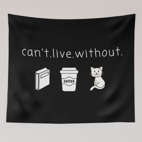 Item preview, Can't live without books, cat and coffee designed and sold by printhappy.