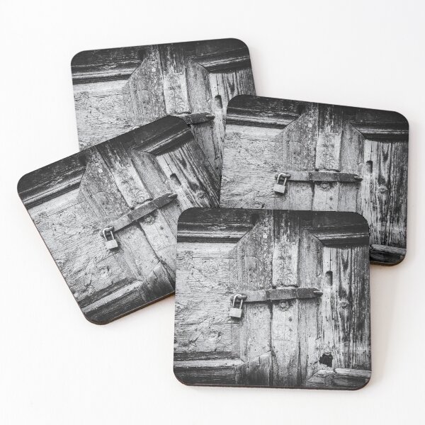 Item preview, Close-up of a locked wooden door in Crete, Greece | Black and White Photography designed and sold by Diana van Neck.
