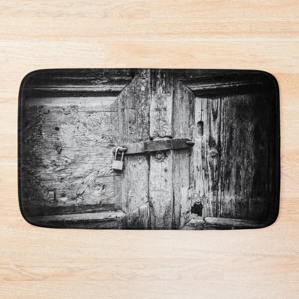 Item preview, Close-up of a locked wooden door in Crete, Greece | Black and White Photography designed and sold by Diana van Neck.