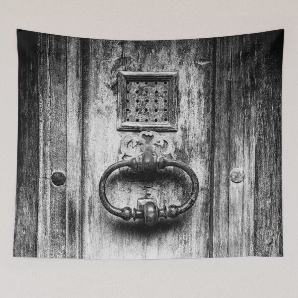 Item preview, Black and White close-up photo of a doorknob on a old wooden door in France  designed and sold by Diana van Neck.