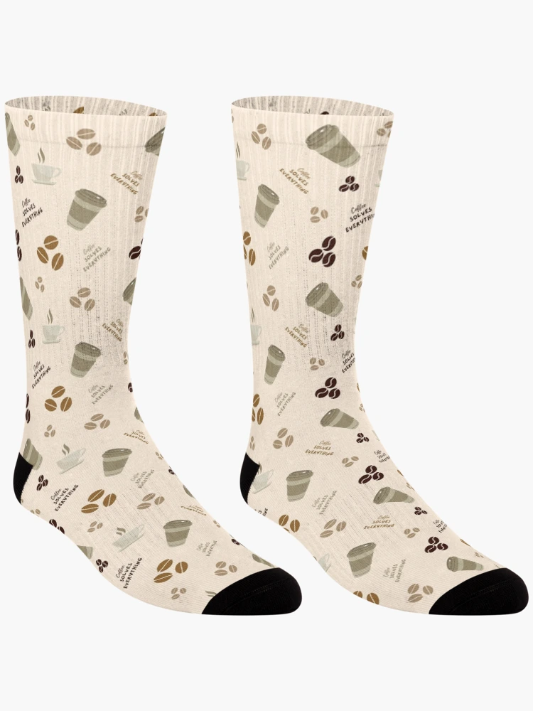 Thumbnail 3 of 5, Socks, Coffee Solves Everything Pattern designed and sold by Patternsthetic.