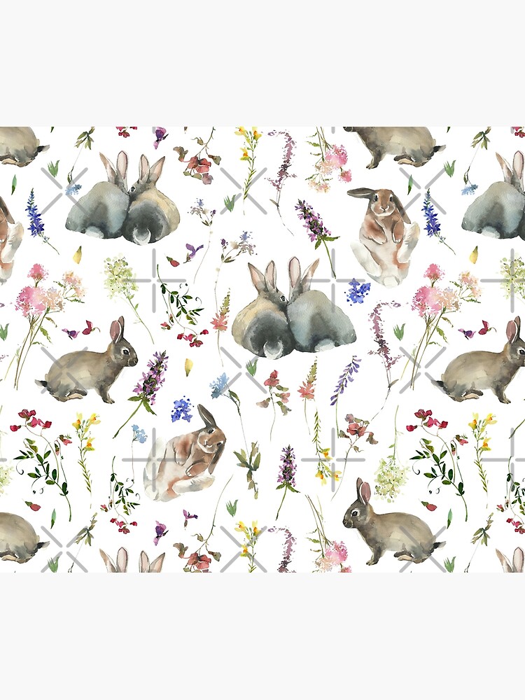 Easter Bunnies in Spring Wildflower Meadow by UtArt