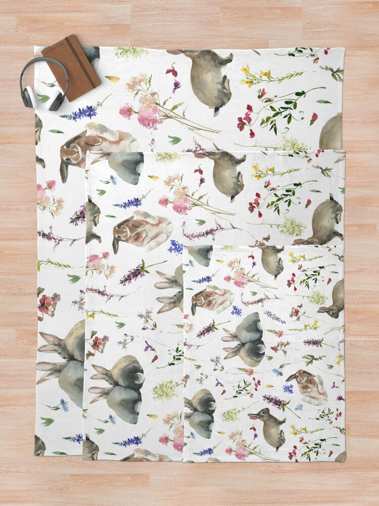 Alternate view of Easter Bunnies in Spring Wildflower Meadow Throw Blanket