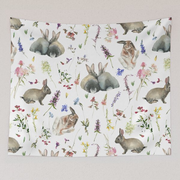 Item preview, Easter Bunnies in Spring Wildflower Meadow Botanical Garden designed and sold by UtArt.
