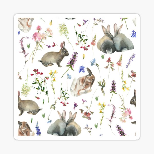 Item preview, Easter Bunnies in Spring Wildflower Meadow Botanical Garden designed and sold by UtArt.