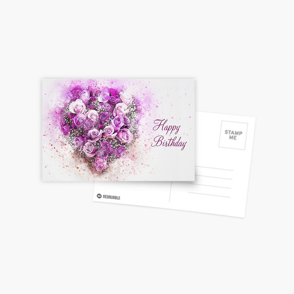 Happy Birthday Greetings card - Rose Bouquet In Lilacs Greeting