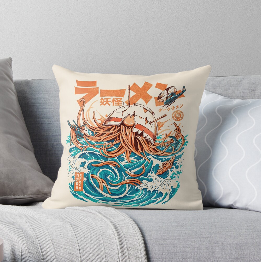 Hot Sale Dark Great Ramen off Kanagawa Throw Pillow by Ilustrata Design TP-CAF0TJYF