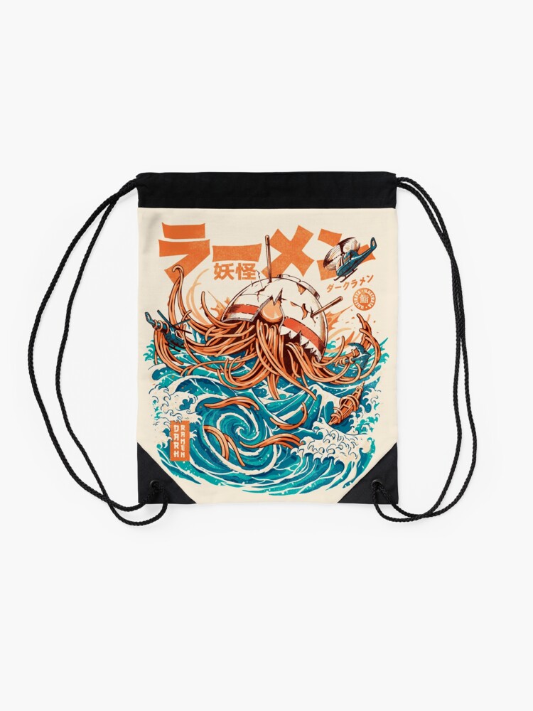 Alternate view of Dark Great Ramen off Kanagawa Drawstring Bag