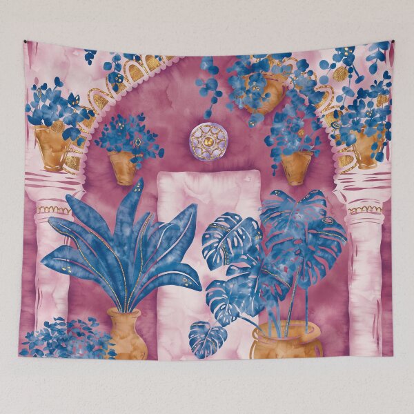 Item preview, Watercolor boho landscape, Morocco landscape, Tropical landscape, Morocco architecture, Morocco Travel, Exotic city designed and sold by Anaïs Illustration.