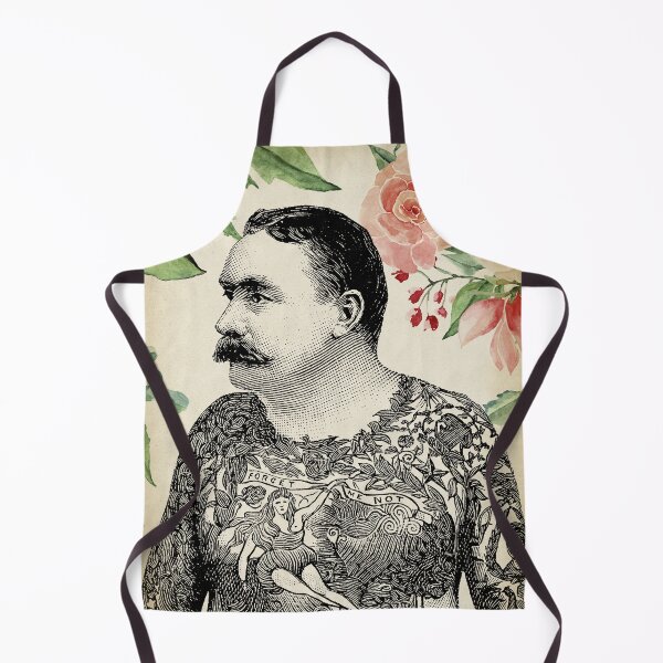 Item preview, Old Fashioned Tattooed Mustache Man with Flowers designed and sold by LeAllureVintage.