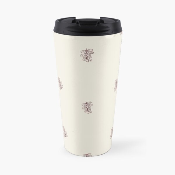Brown and Cream Floral Leaf Pattern Travel Mug
