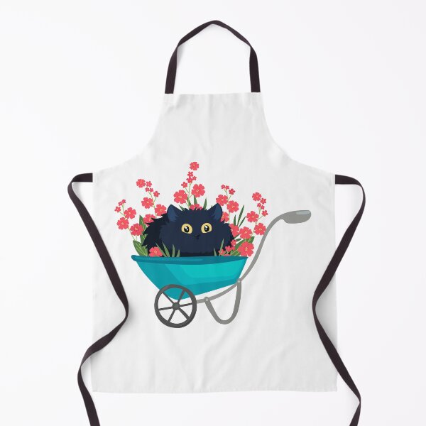 Item preview, black cat in a garden wheelbarrow with red flowers designed and sold by babanovaesha.