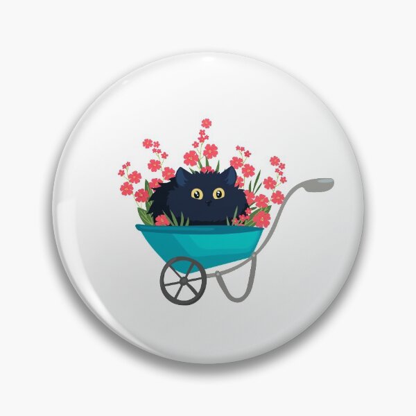 Item preview, black cat in a garden wheelbarrow with red flowers designed and sold by babanovaesha.