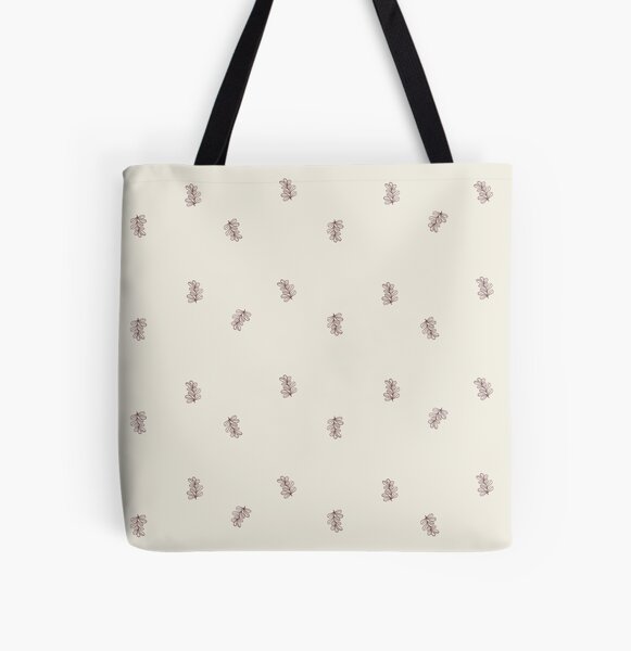 Brown and Cream Floral Leaf Pattern All Over Print Tote Bag