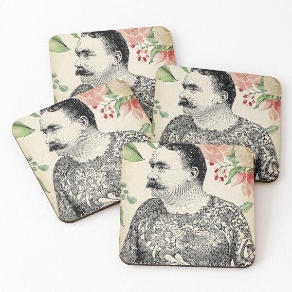 Item preview, Old Fashioned Tattooed Mustache Man with Flowers designed and sold by LeAllureVintage.