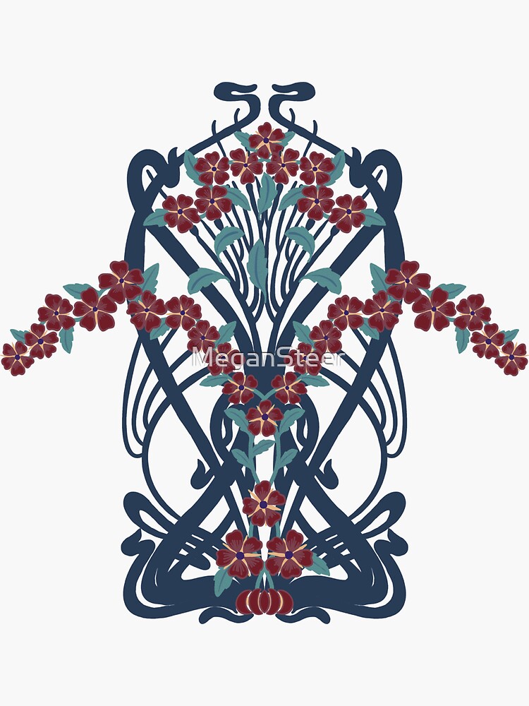 Thumbnail 3 of 3, Sticker, Art Nouveau Garland in Russet and Teal designed and sold by MeganSteer.