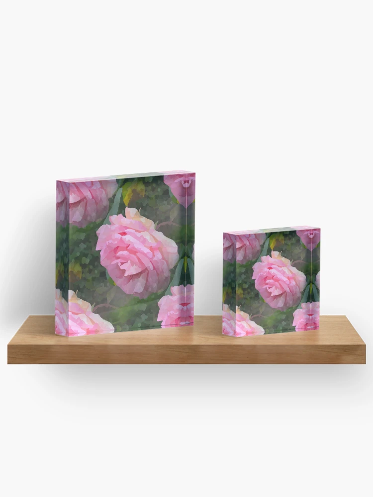 Thumbnail 3 of 5, Acrylic Block, Watercolour Style Pink Roses designed and sold by DesignsofNote.